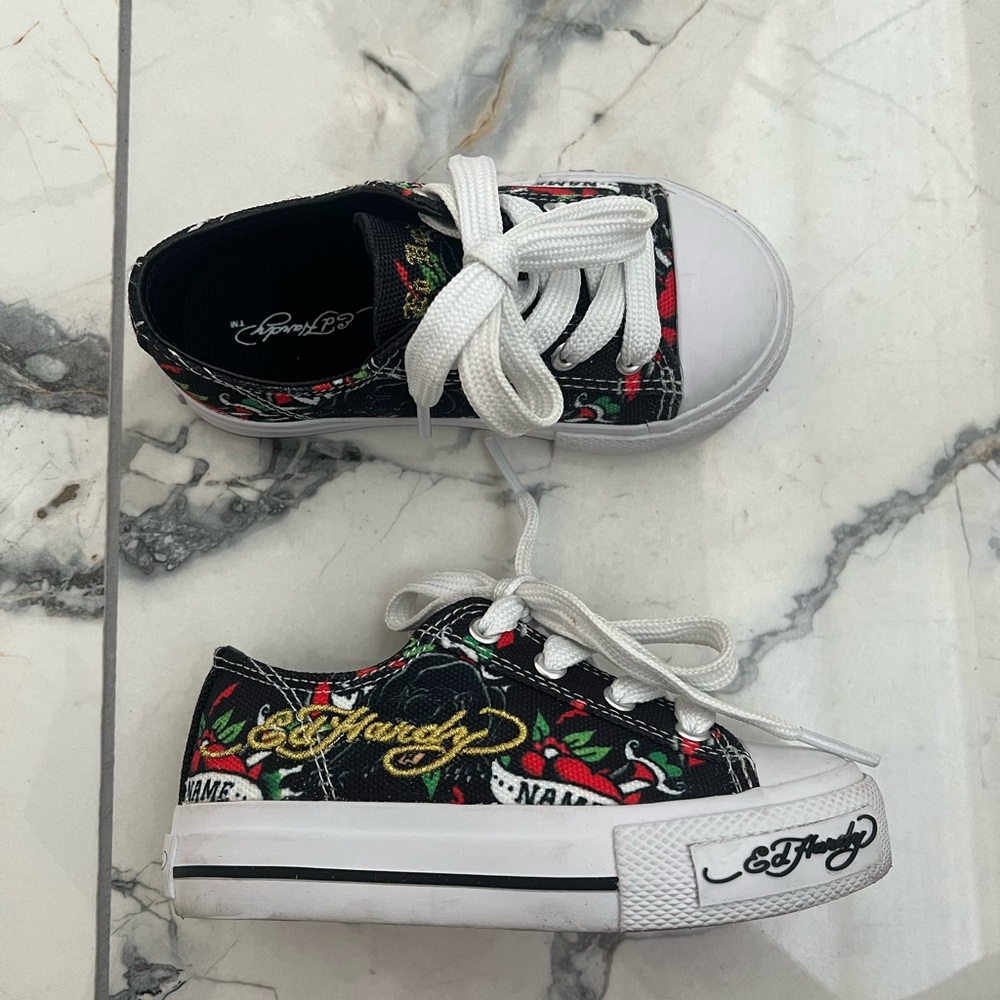 Ed Hardy Kids Black and White Canvas Sneakers
